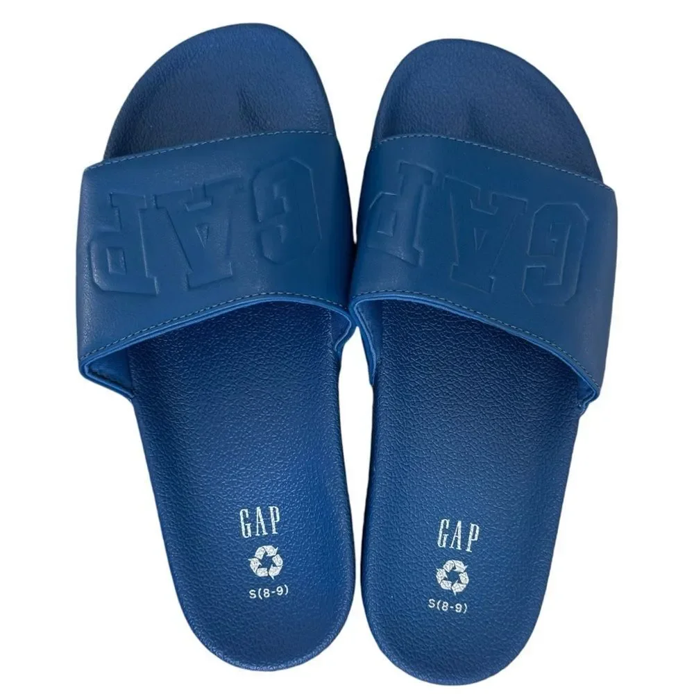 GAP Factory Men’s Blue Logo Slip-On Pool Slides. Sandals. Size 8-9. 8. 9. Small.
